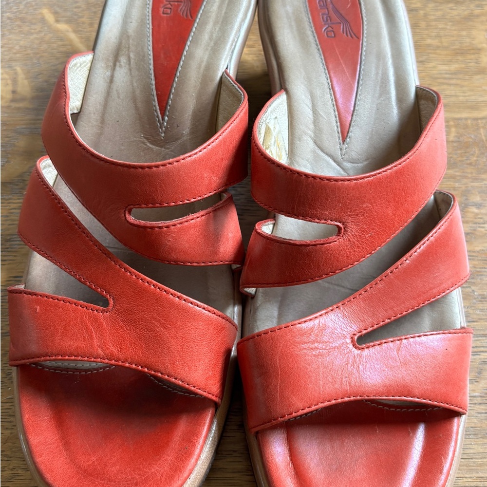 Dansko Avril Red Leather Slip-On Sandals with Padded Footbed size 12/42